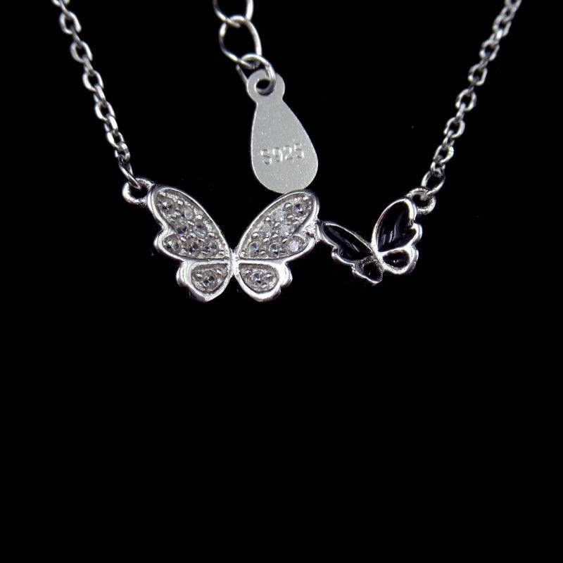 Butterfly 925 Sterling Silver Curb Chain , Cute Cubic Zirconia Drop Necklace