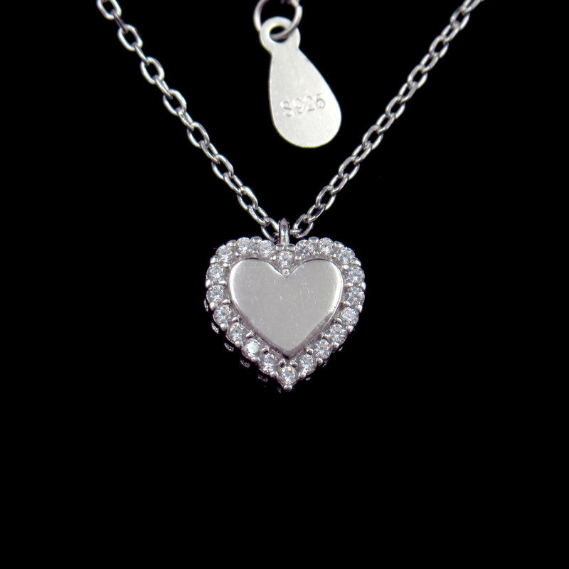 OEM Sterling Silver Pendant Necklace / Cubic Zirconia Heart Necklace