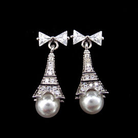 Korean Japanese Style 925 Silver Zircon Drop Earrings / Symmetry Pearl Shell Dangle Earrings