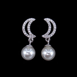 Korean Japanese Style 925 Silver Zircon Drop Earrings / Symmetry Pearl Shell Dangle Earrings