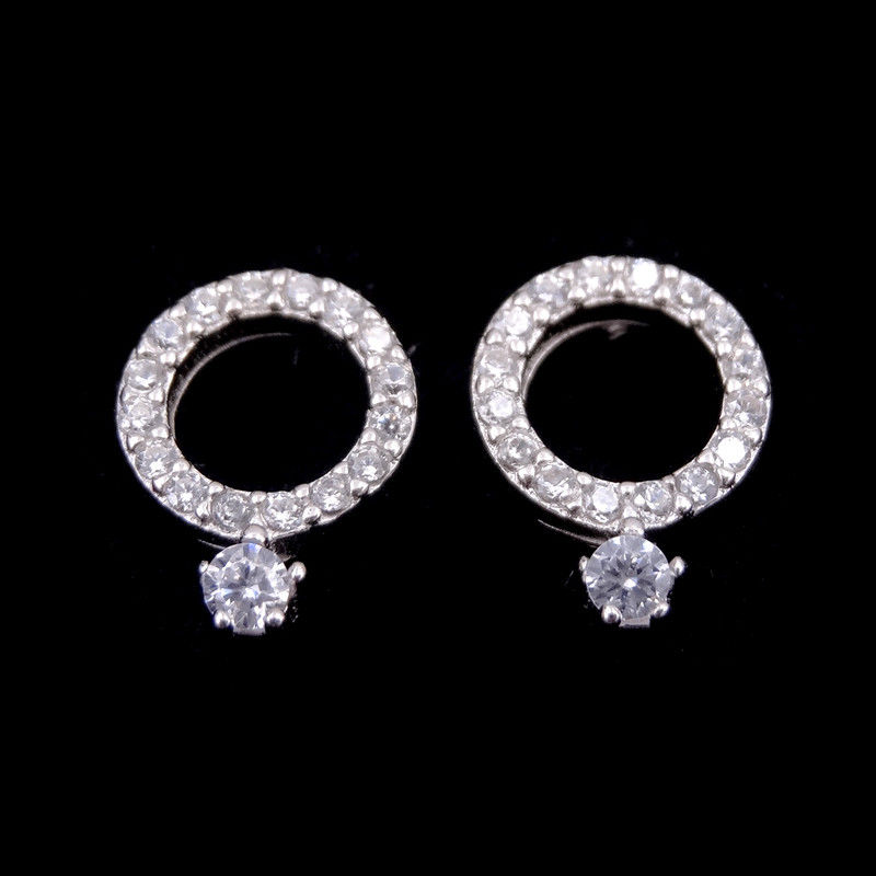 Customized Sterling Silver Round Earrings / Cubic Zirconia Bulk White Gold Earrings